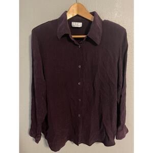 Vintage IC Collection Shirt Womens XL Purple Silk Textured Button Up USA 90s